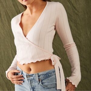 nwt tillys rsq long sleeve pointelle wrap shirt ribbed size medium